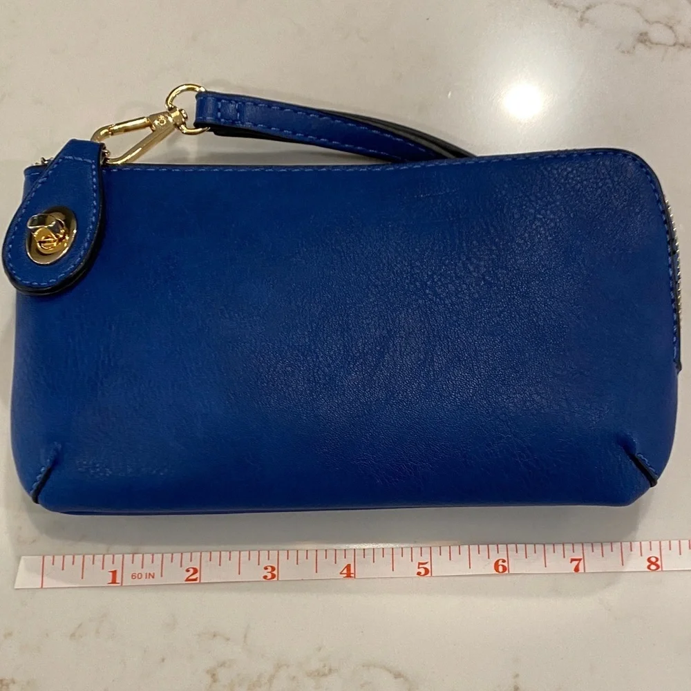 Jen & Co Crossbody Wristlet Convertible Vegan Leather Cobalt Blue 8” x 4.5”